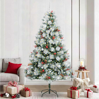 Kunstkerstboom Groen en wit 240 cm PVC en Metaal en Plastic