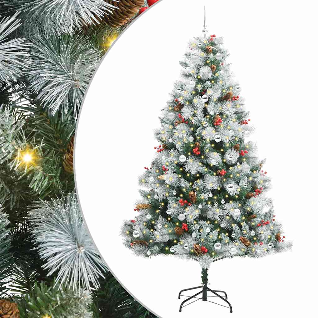 Kunstkerstboom Groen en wit 240 cm PVC en Metaal en Plastic