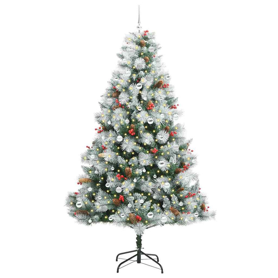 Kunstkerstboom Groen en wit 240 cm PVC en Metaal en Plastic