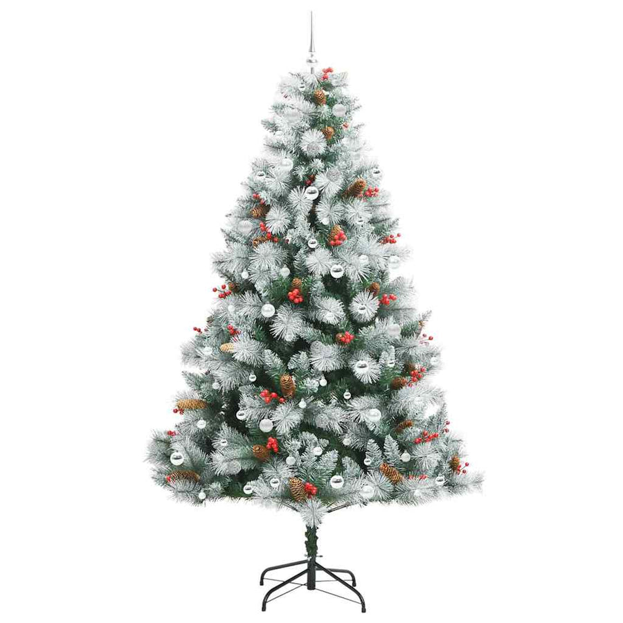 Kunstkerstboom Groen en wit 240 cm PVC en Metaal en Plastic