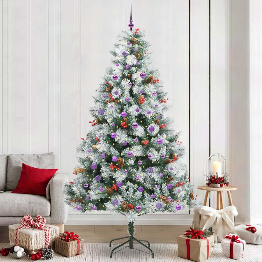 Kunstkerstboom Groen en wit 240 cm PVC en Metaal en Plastic