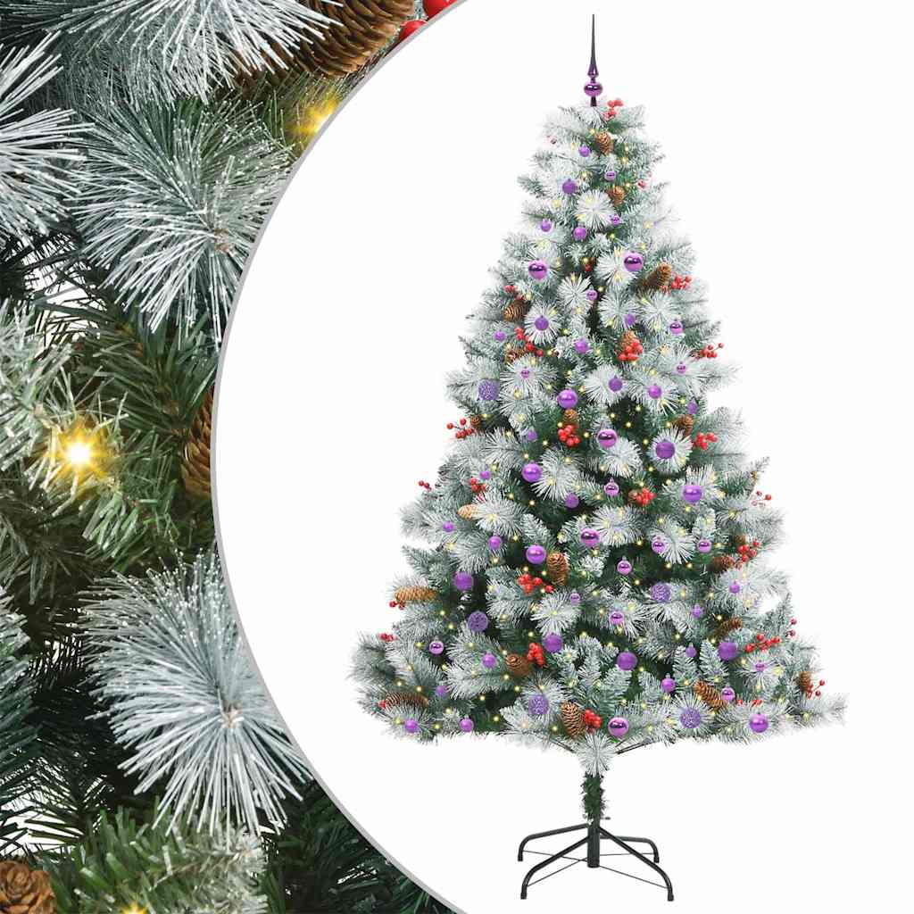 Kunstkerstboom Groen en wit 240 cm PVC en Metaal en Plastic