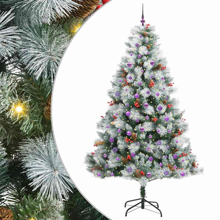 Kunstkerstboom Groen en wit 240 cm PVC en Metaal en Plastic