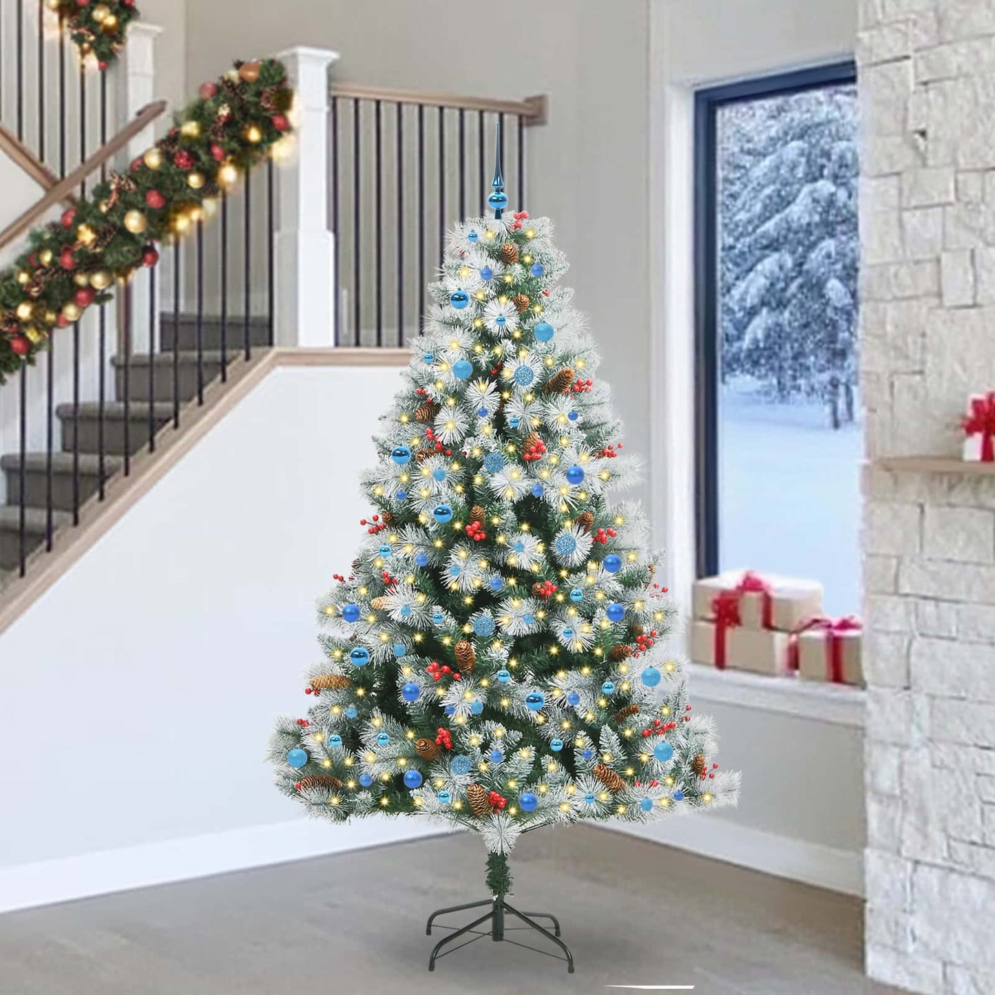 Kunstkerstboom Groen en wit 240 cm PVC en Metaal en Plastic