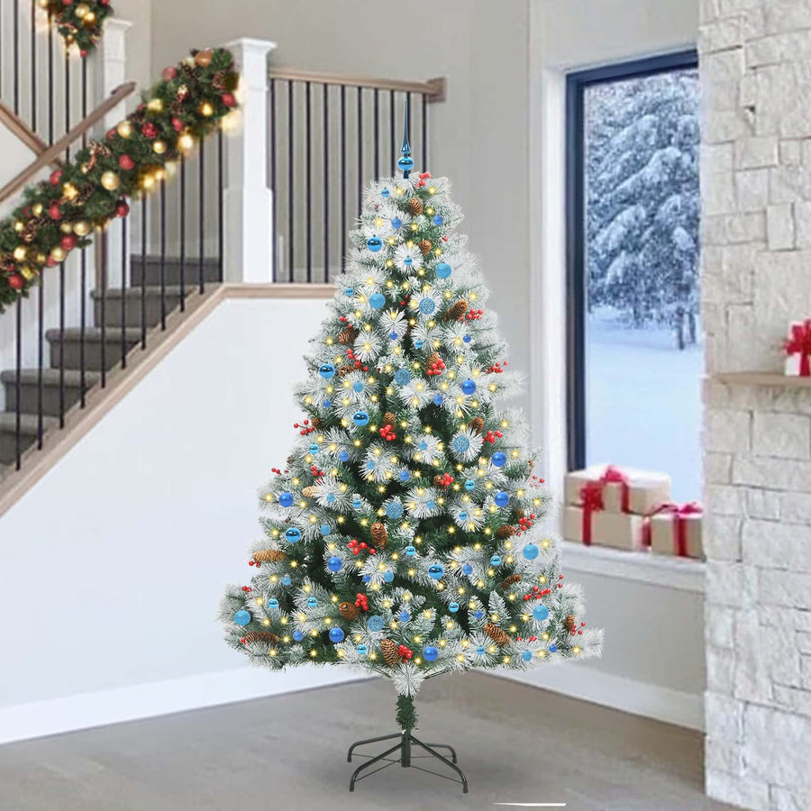 Kunstkerstboom Groen en wit 240 cm PVC en Metaal en Plastic