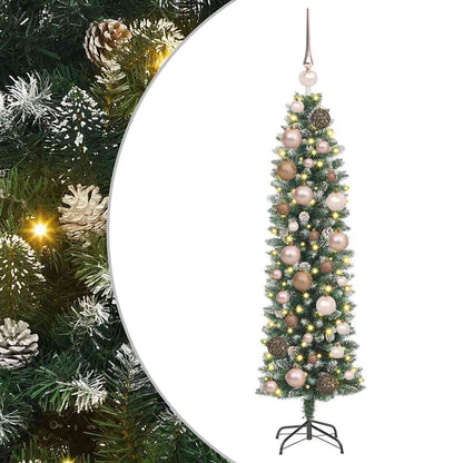Kunstmatige slanke kerstboom met 150 LED Groen en Wit 120 cm