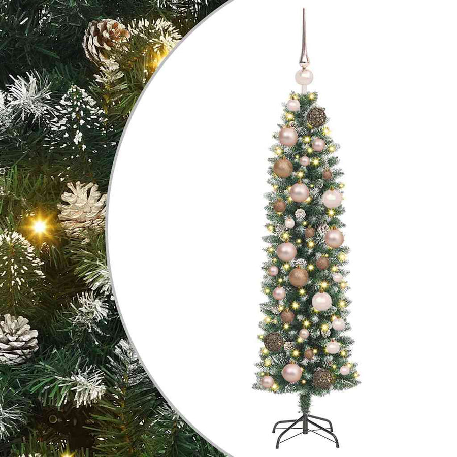 Kunstmatige slanke kerstboom met 150 LED Groen en Wit 120 cm