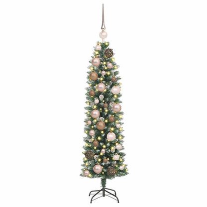 Kunstmatige slanke kerstboom met 150 LED Groen en Wit 120 cm