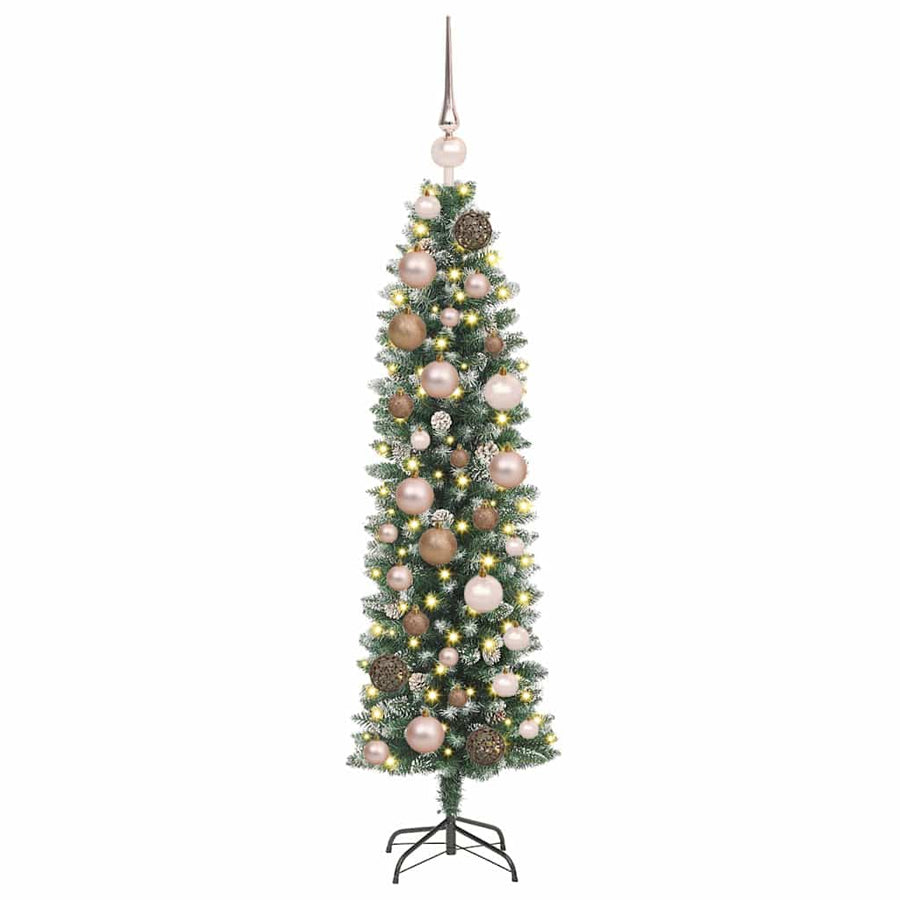 Kunstmatige slanke kerstboom met 150 LED Groen en Wit 120 cm