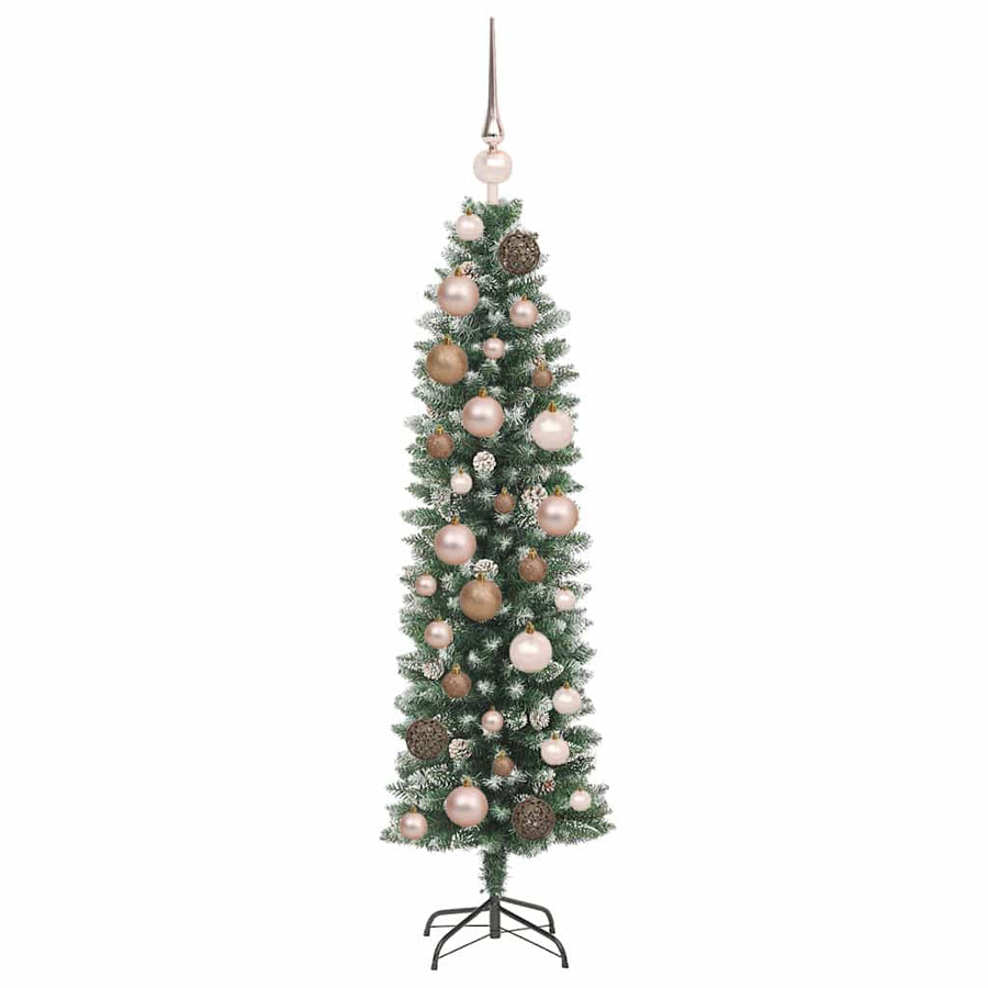 Kunstmatige slanke kerstboom met 150 LED Groen en Wit 120 cm