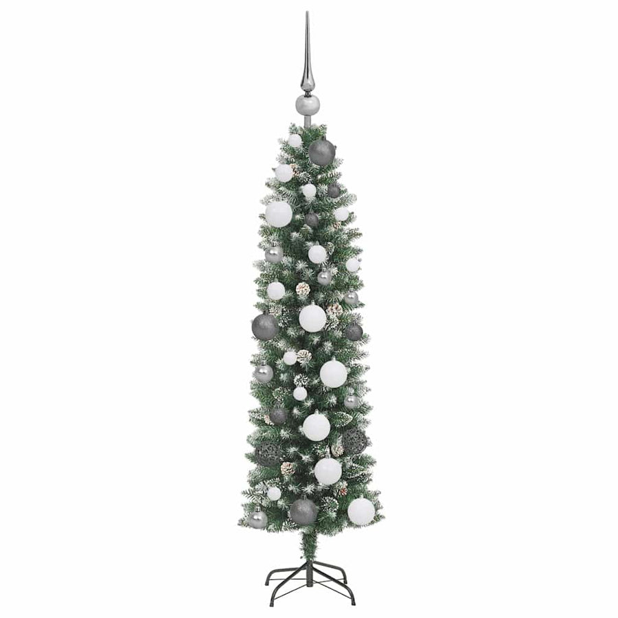 Kunstmatige slanke kerstboom met 150 LED Groen en Wit 120 cm
