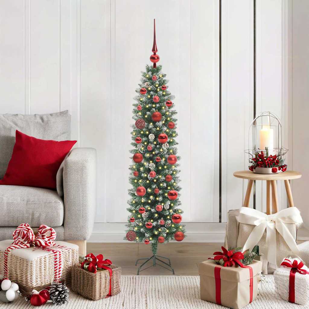 Kunstmatige slanke kerstboom met 150 LED Groen en wit 120 cm