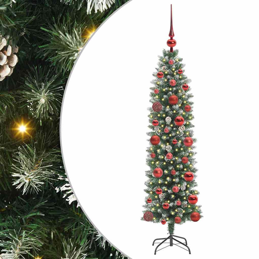 Kunstmatige slanke kerstboom met 150 LED Groen en wit 120 cm
