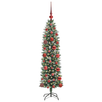 Kunstmatige slanke kerstboom met 150 LED Groen en wit 120 cm
