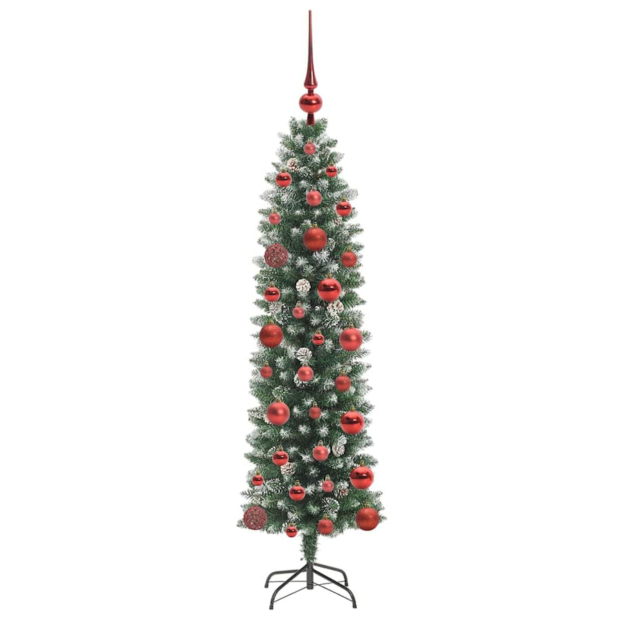 Kunstmatige slanke kerstboom met 150 LED Groen en wit 120 cm