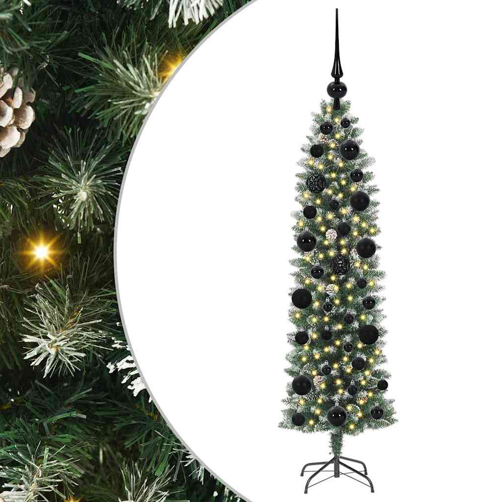 Kunstmatige slanke kerstboom met 150 LED Groen en wit 120 cm