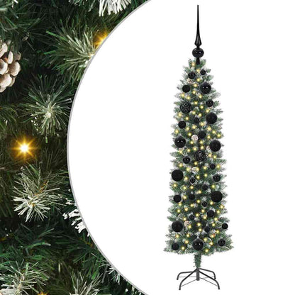 Kunstmatige slanke kerstboom met 150 LED Groen en wit 120 cm