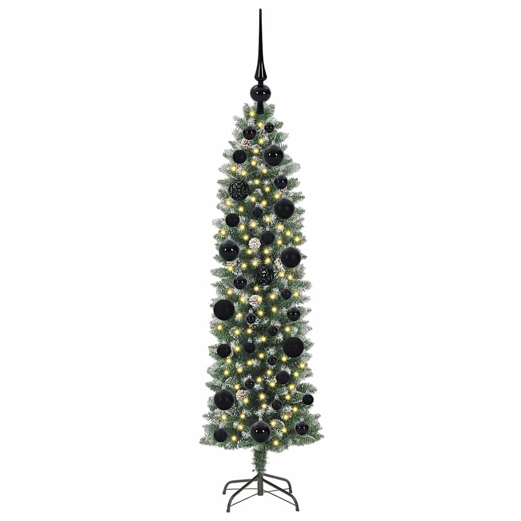 Kunstmatige slanke kerstboom met 150 LED Groen en wit 120 cm