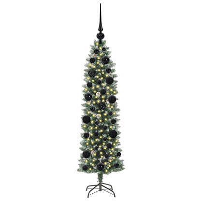 Kunstmatige slanke kerstboom met 150 LED Groen en wit 120 cm