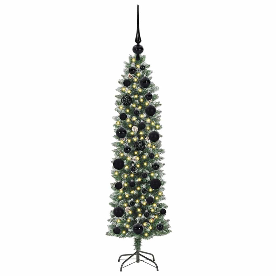 Kunstmatige slanke kerstboom met 150 LED Groen en wit 120 cm