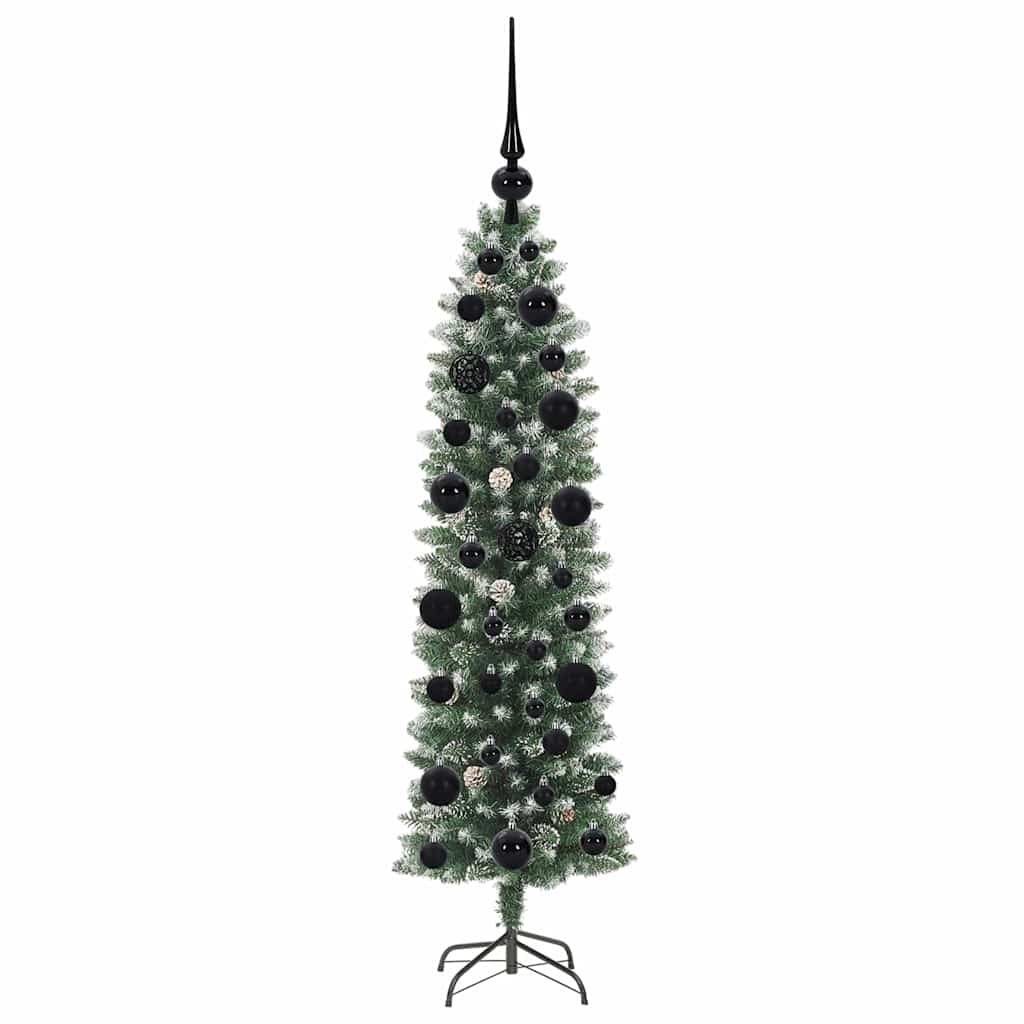 Kunstmatige slanke kerstboom met 150 LED Groen en wit 120 cm