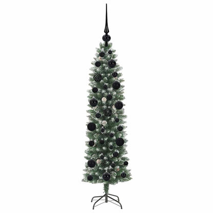 Kunstmatige slanke kerstboom met 150 LED Groen en wit 120 cm