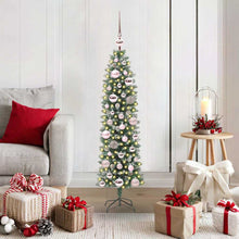 Kunstmatige slanke kerstboom met 150 LED Groen en wit 120 cm