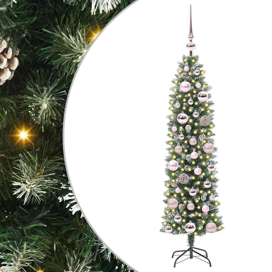 Kunstmatige slanke kerstboom met 150 LED Groen en wit 120 cm