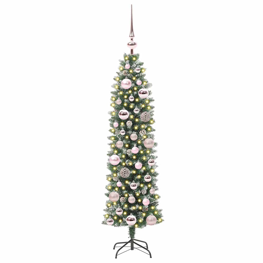 Kunstmatige slanke kerstboom met 150 LED Groen en wit 120 cm