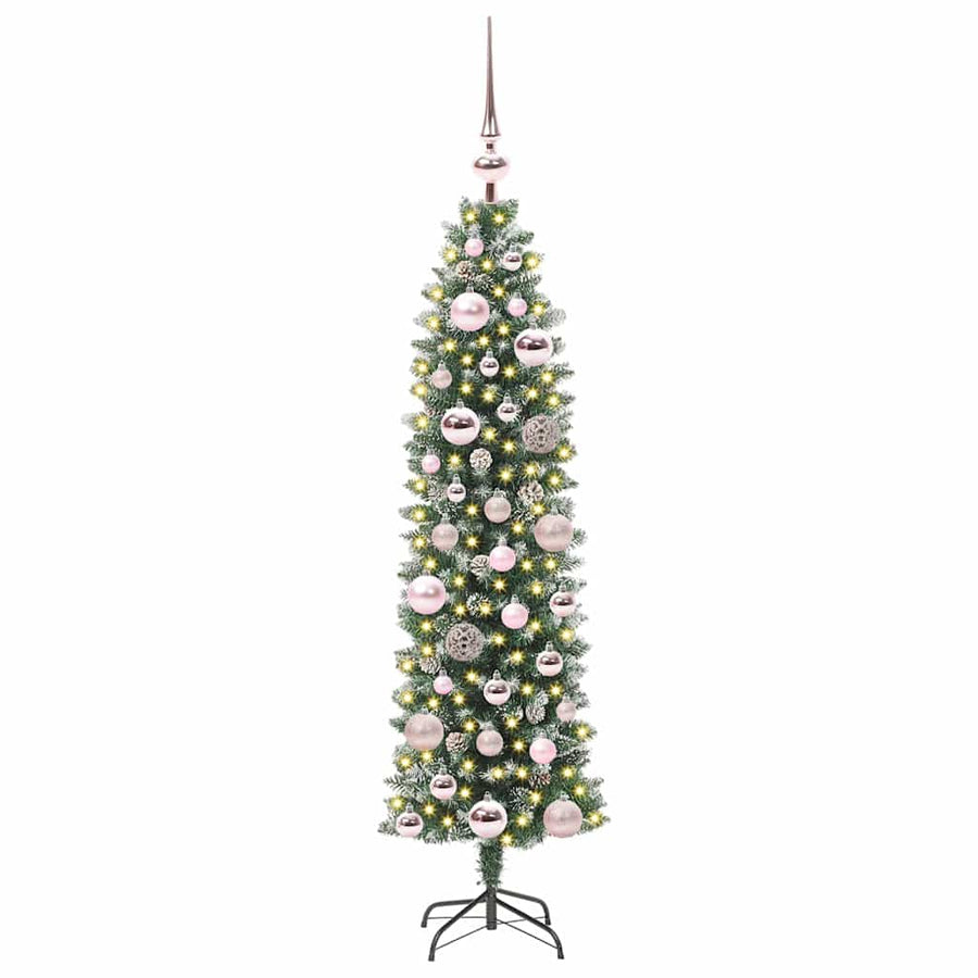 Kunstmatige slanke kerstboom met 150 LED Groen en wit 120 cm