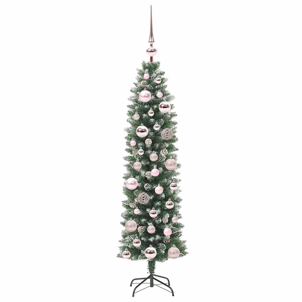 Kunstmatige slanke kerstboom met 150 LED Groen en wit 120 cm