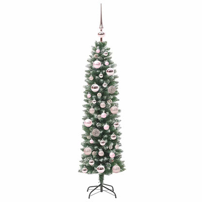 Kunstmatige slanke kerstboom met 150 LED Groen en wit 120 cm