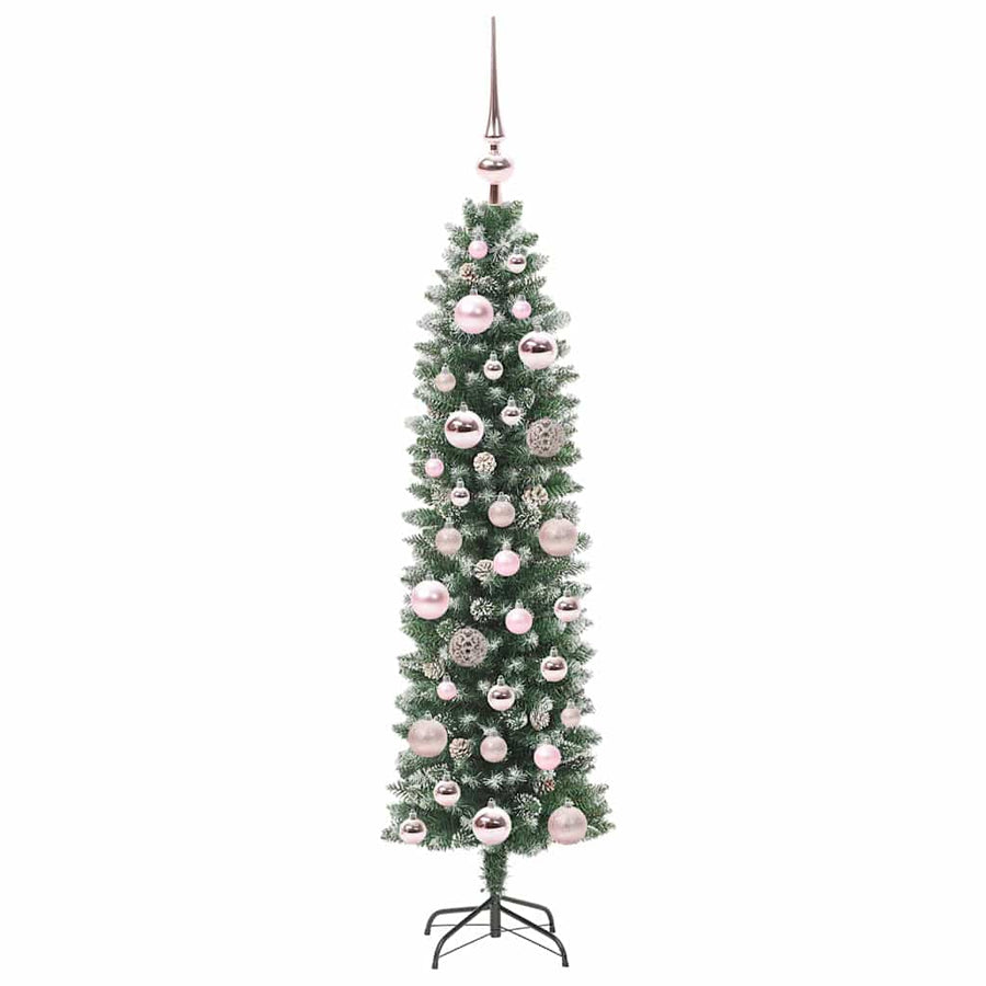 Kunstmatige slanke kerstboom met 150 LED Groen en wit 120 cm