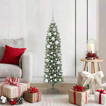 Kunstmatige slanke kerstboom met 150 LED Groen en wit 120 cm