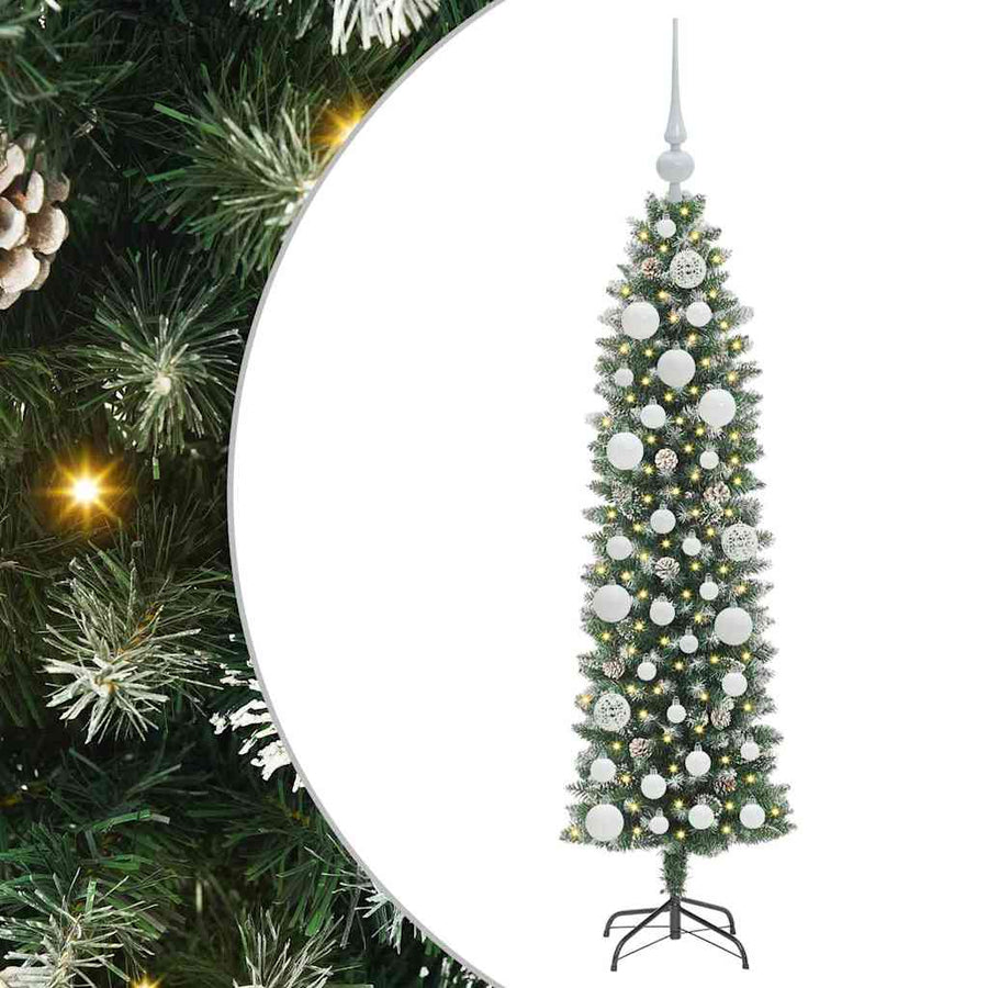 Kunstmatige slanke kerstboom met 150 LED Groen en wit 120 cm