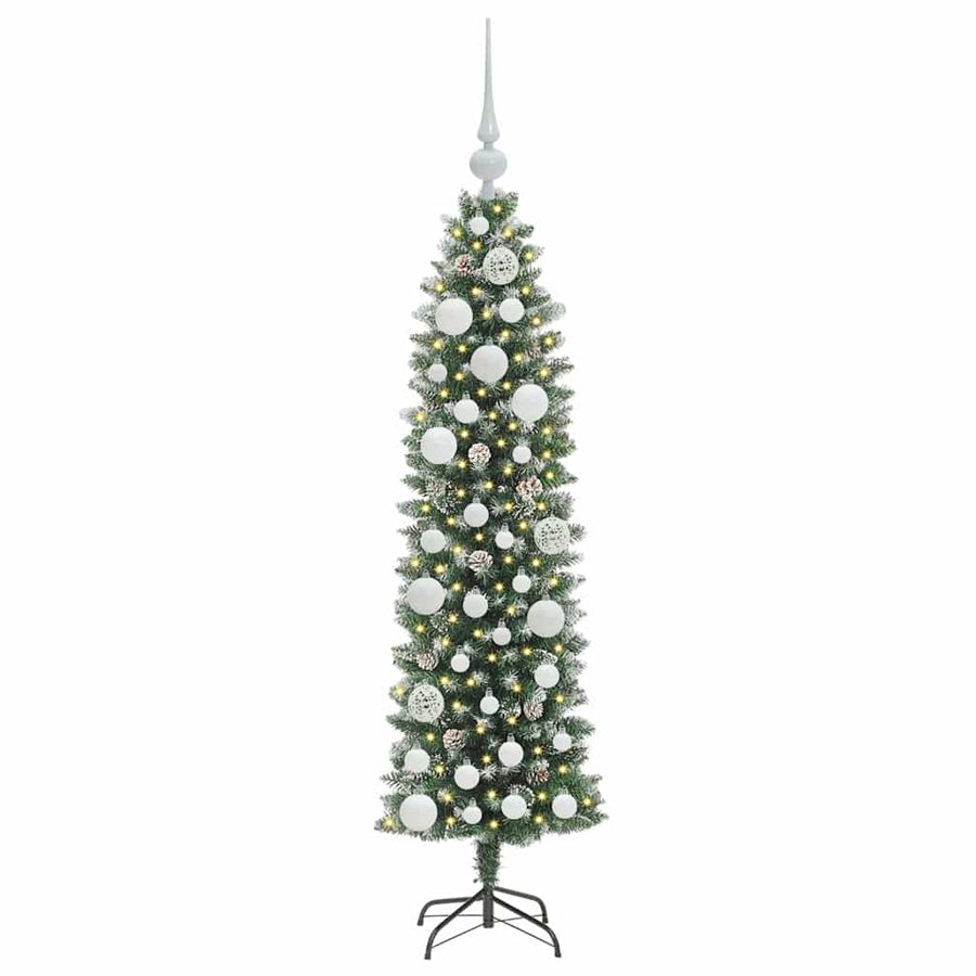 Kunstmatige slanke kerstboom met 150 LED Groen en wit 120 cm