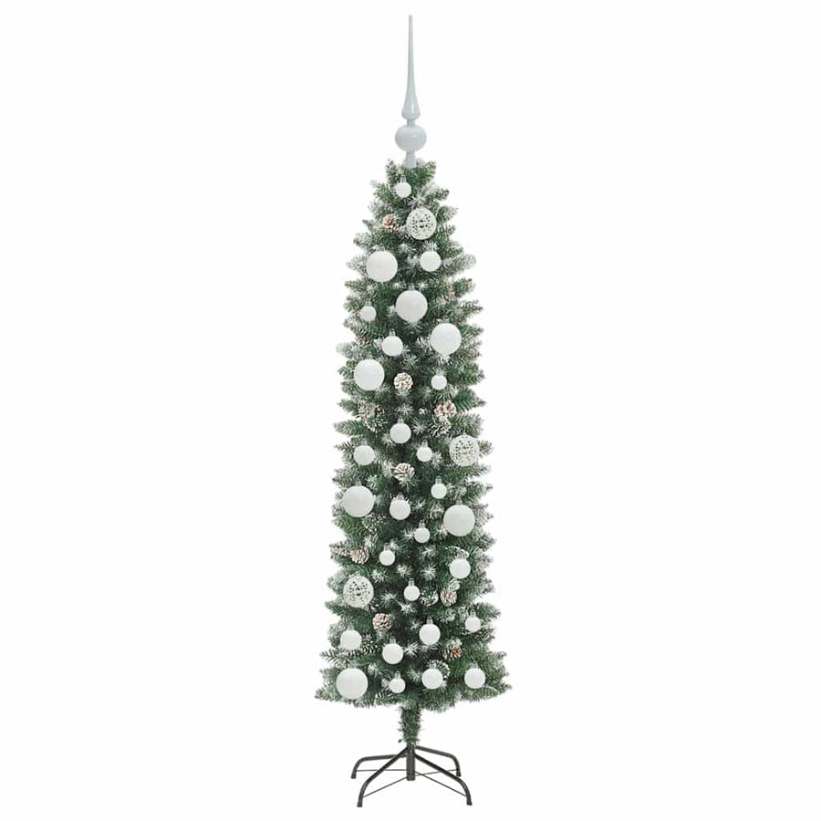 Kunstmatige slanke kerstboom met 150 LED Groen en wit 120 cm