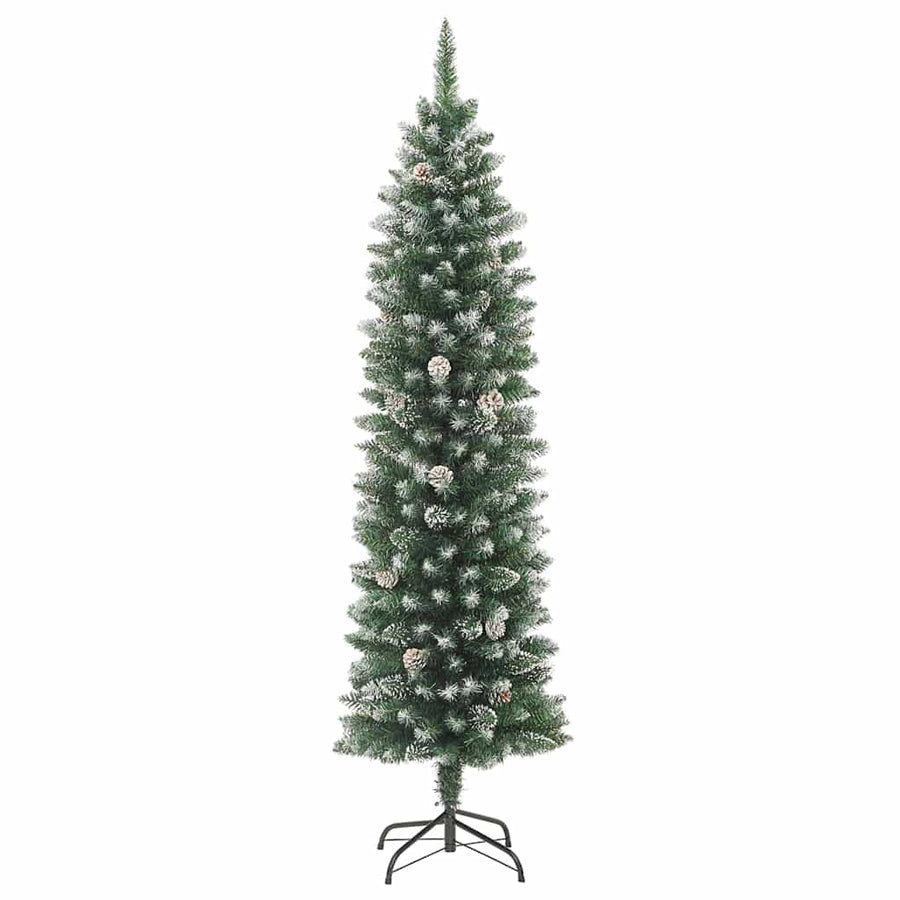 Kunstmatige slanke kerstboom met 150 LED Groen en wit 120 cm