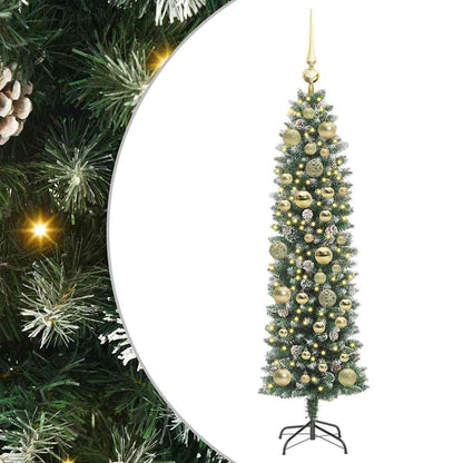 Kunstmatige slanke kerstboom met 150 LED Groen en wit 120 cm