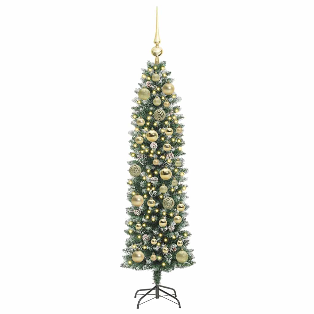 Kunstmatige slanke kerstboom met 150 LED Groen en wit 120 cm