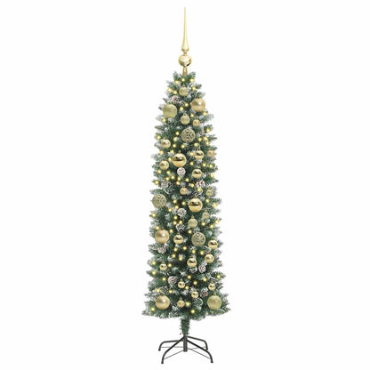 Kunstmatige slanke kerstboom met 150 LED Groen en wit 120 cm