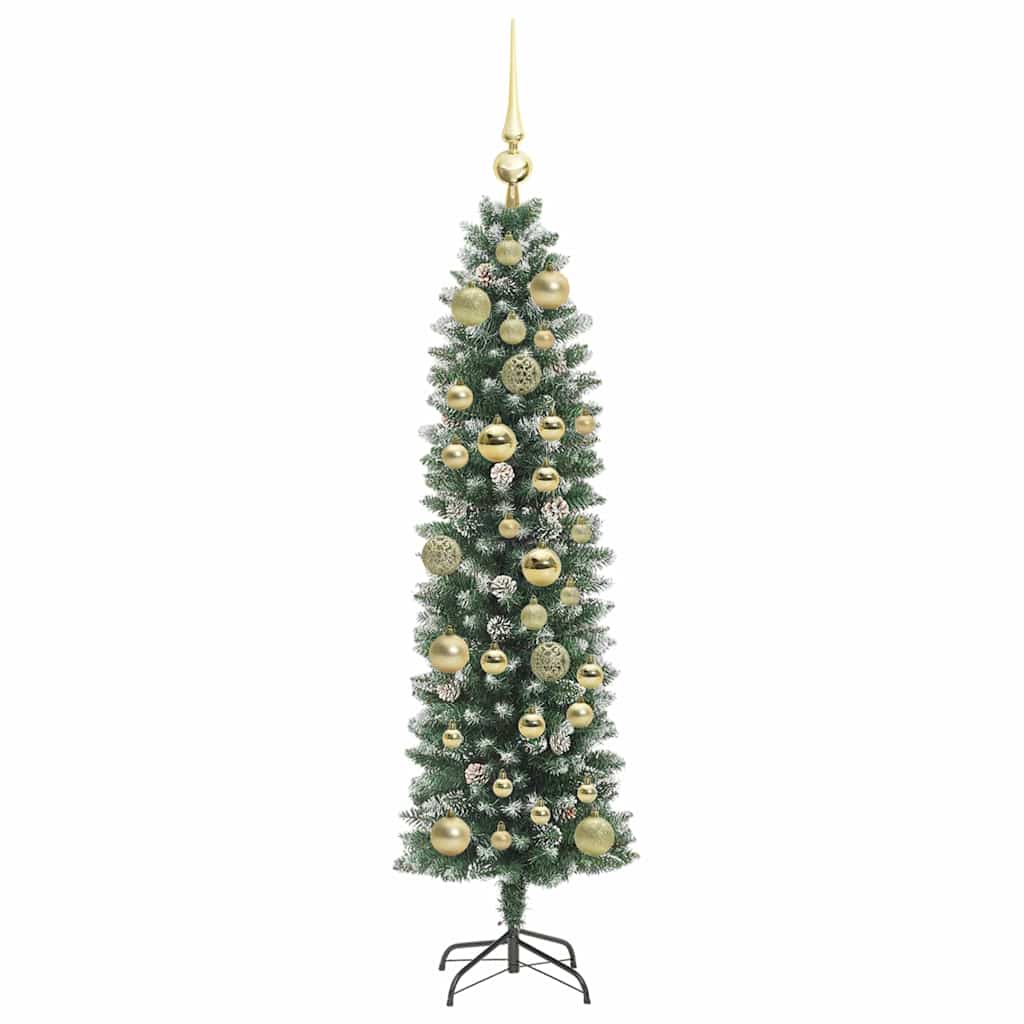 Kunstmatige slanke kerstboom met 150 LED Groen en wit 120 cm