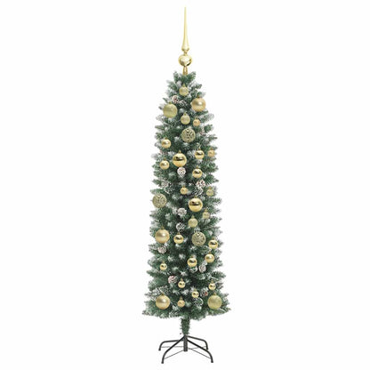 Kunstmatige slanke kerstboom met 150 LED Groen en wit 120 cm