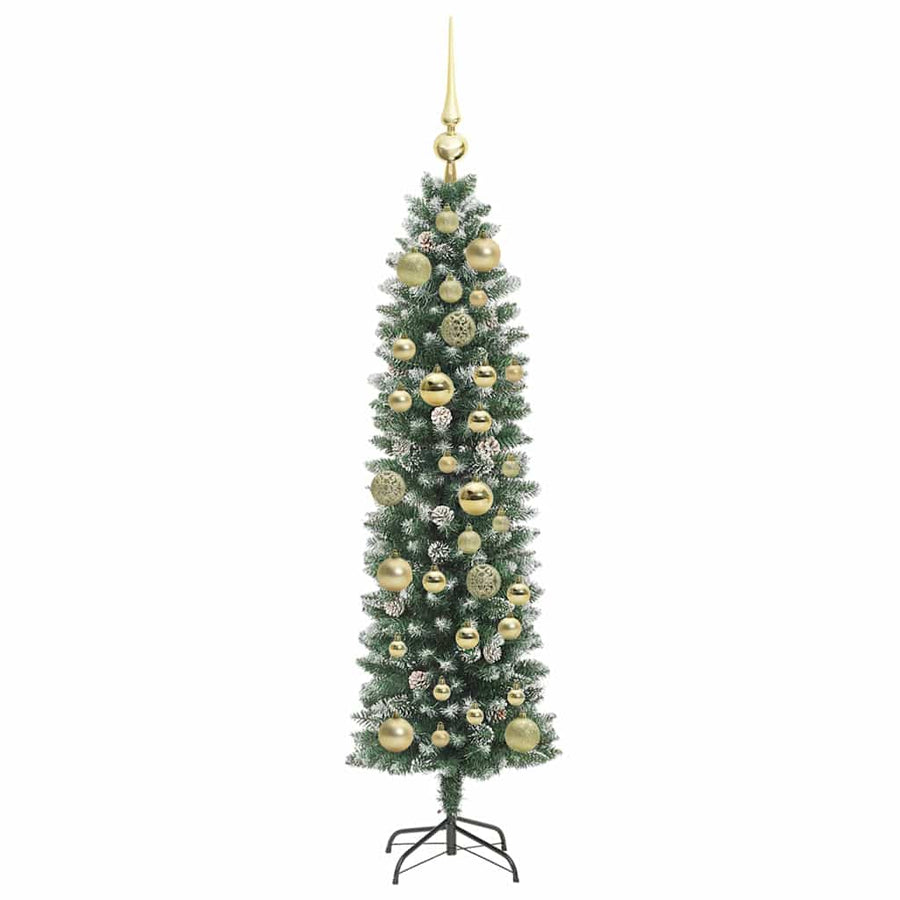 Kunstmatige slanke kerstboom met 150 LED Groen en wit 120 cm