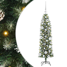 Kunstmatige slanke kerstboom met 150 LED Groen en wit 120 cm