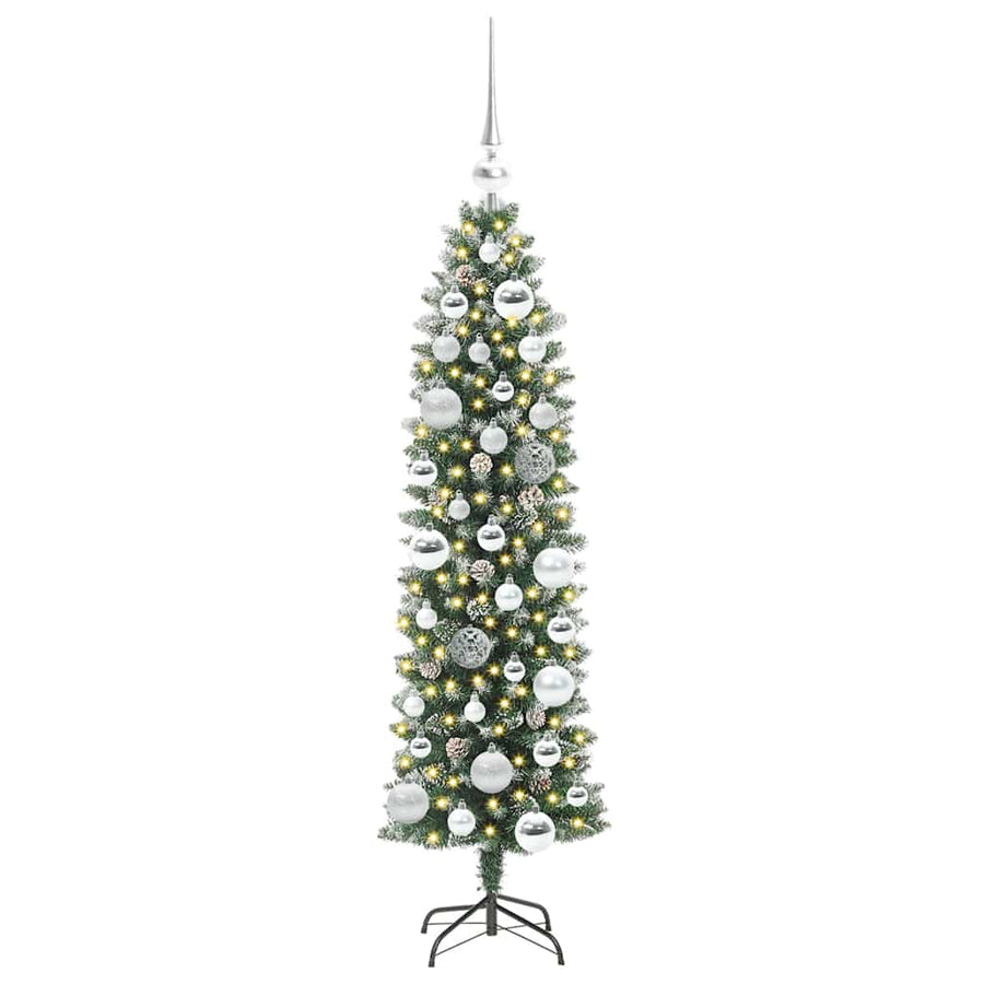 Kunstmatige slanke kerstboom met 150 LED Groen en wit 120 cm