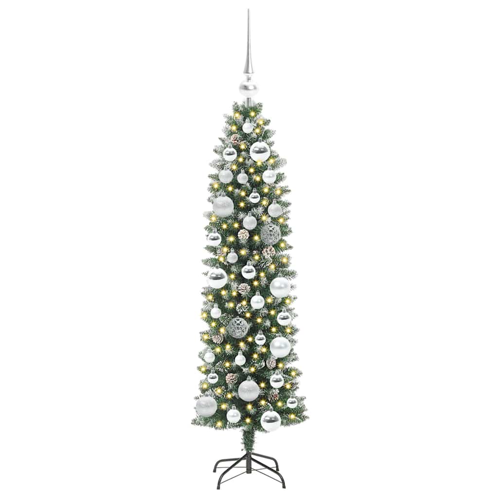 Kunstmatige slanke kerstboom met 150 LED Groen en wit 120 cm