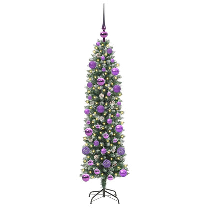 Kunstmatige slanke kerstboom met 150 LED Groen en wit 120 cm