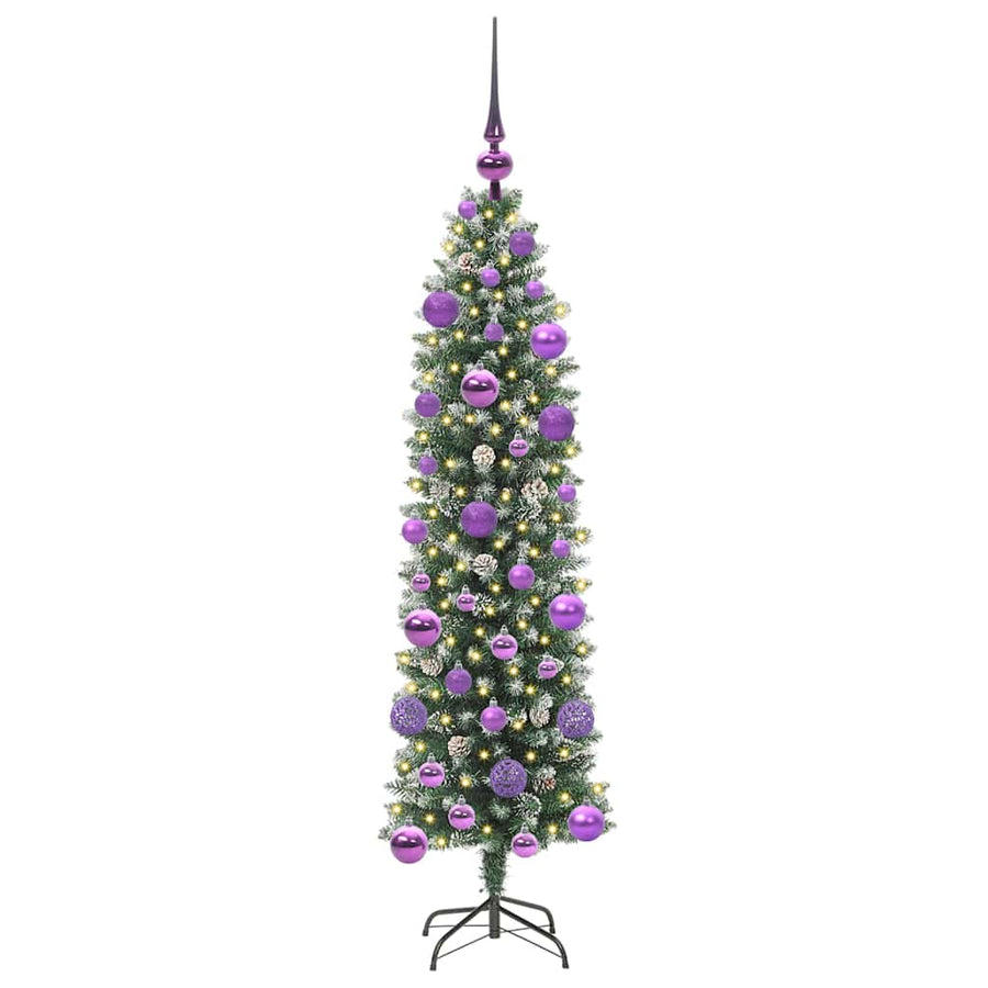 Kunstmatige slanke kerstboom met 150 LED Groen en wit 120 cm
