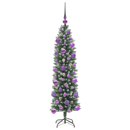 Kunstmatige slanke kerstboom met 150 LED Groen en wit 120 cm